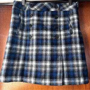 ANN TAYLOR LOFT Plaid Wool Skirt w/Buttons